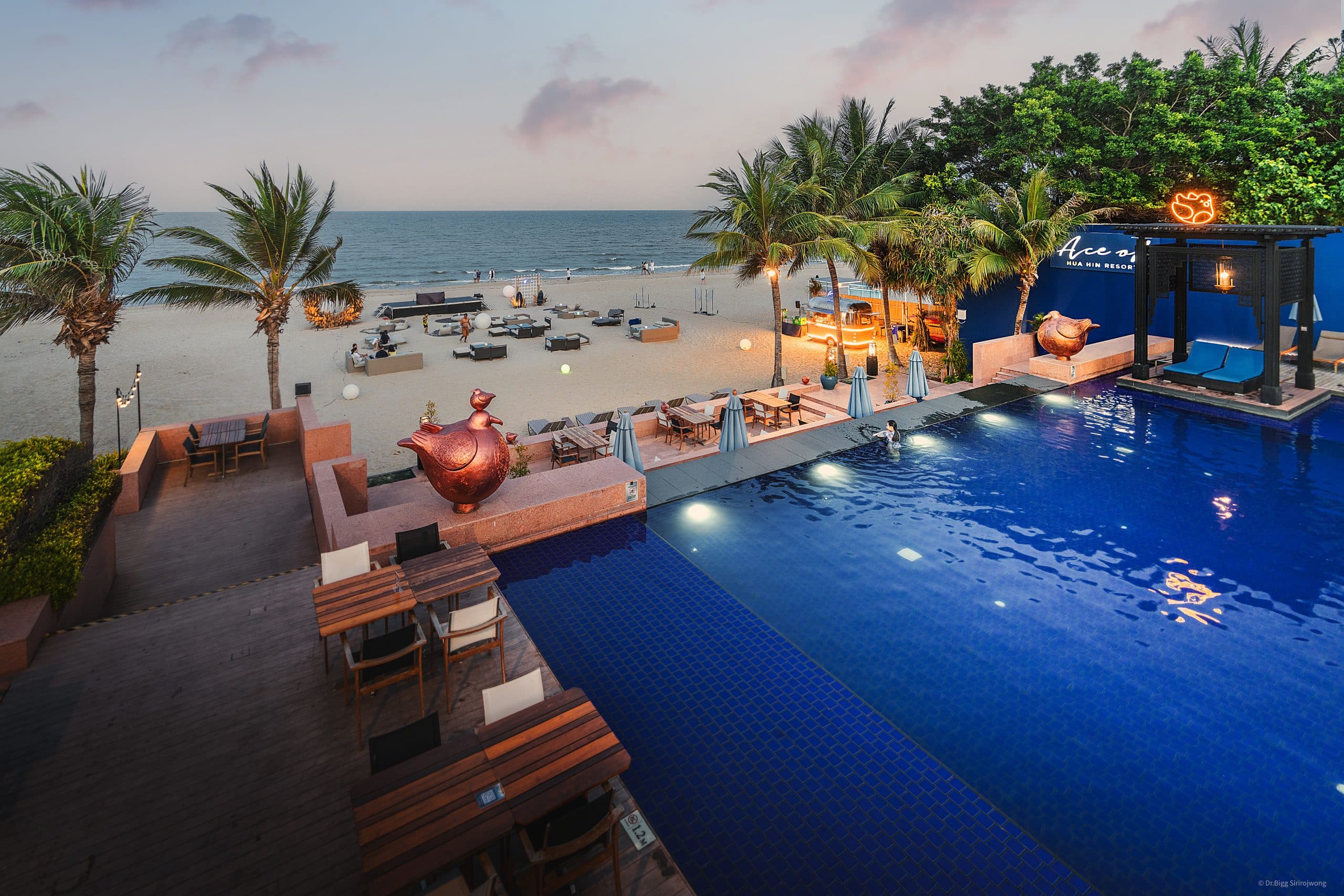 Beachfront dining and pool at Ace of Hua Hin Resort